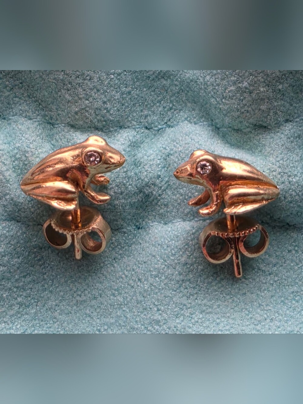 Tiffany & Co. Vintage 14k Yellow Gold Diamond Frog Earrings
